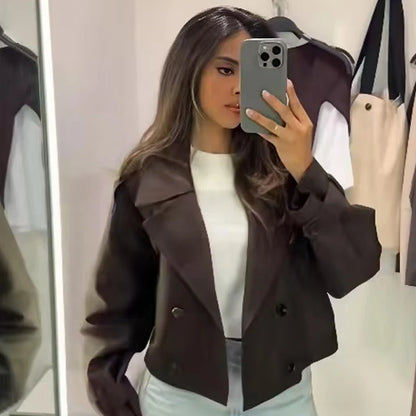 Damen Oversized Trenchcoat Zweireihig Cropped Herbst