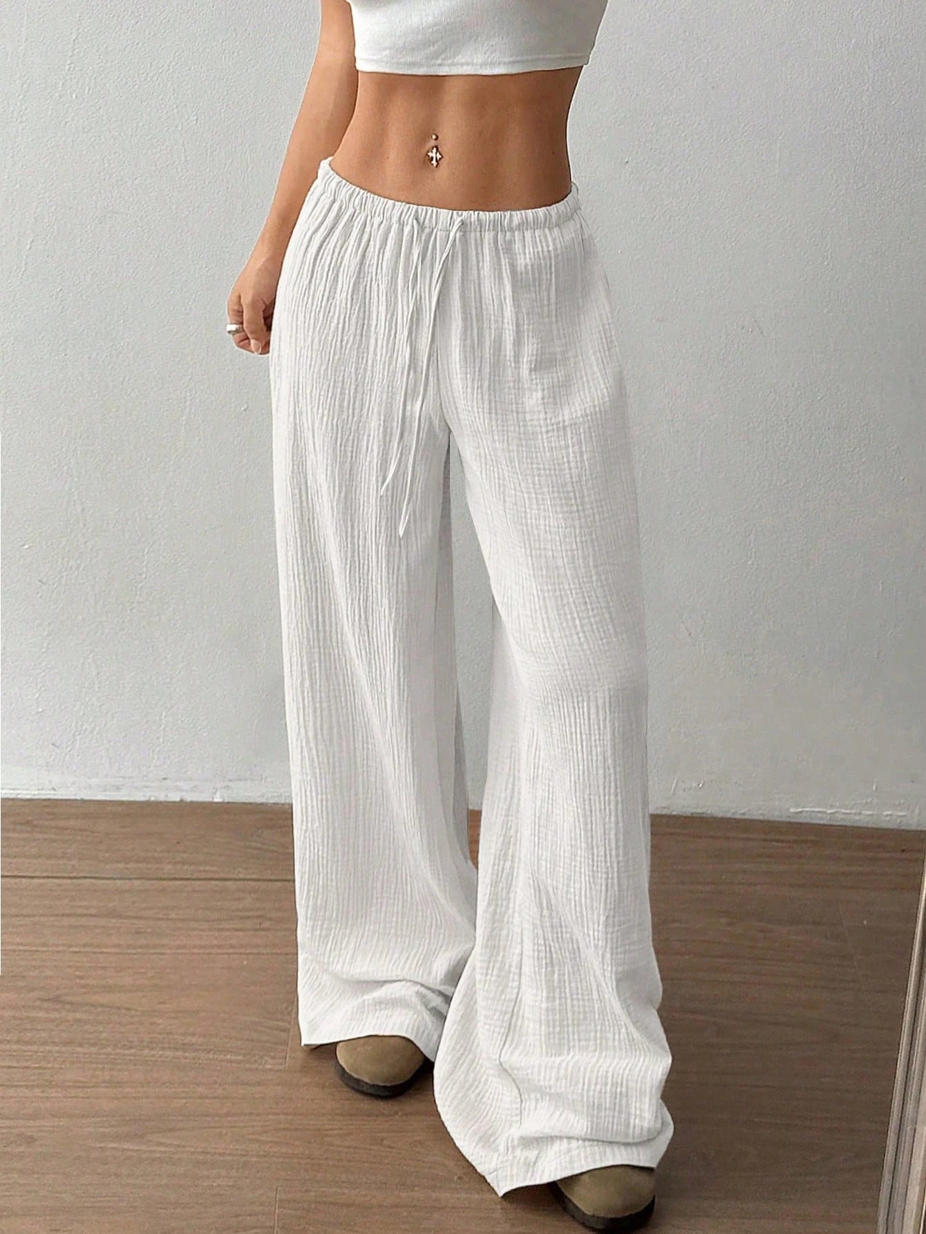 Lässige Straight-Leg Hose Damen – Kordelzug Elastischer Bund Streetwear