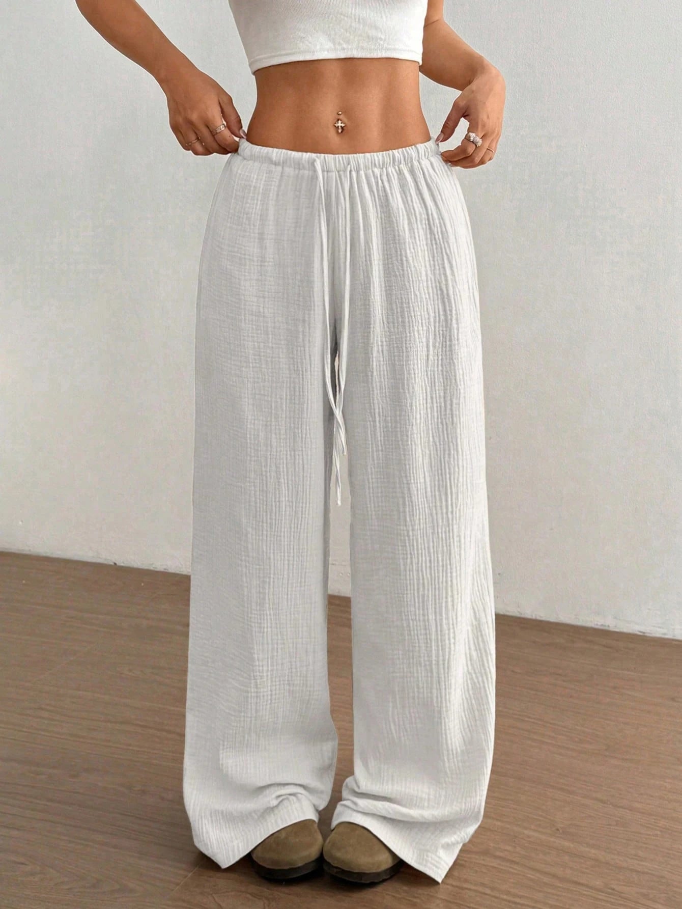 Lässige Straight-Leg Hose Damen – Kordelzug Elastischer Bund Streetwear