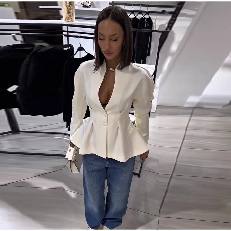 Strukturierter Hollow-Out-Blazer Damen – Langarm Tailliert Office Elegant