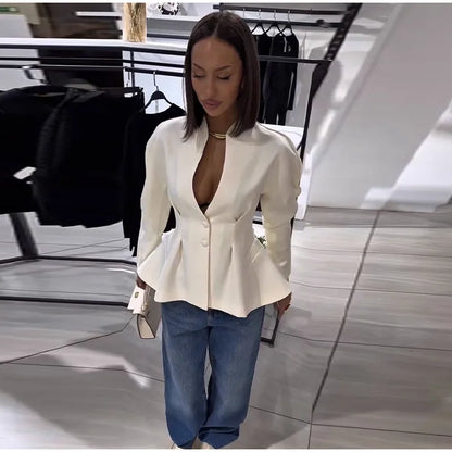 Strukturierter Hollow-Out-Blazer Damen – Langarm Tailliert Office Elegant