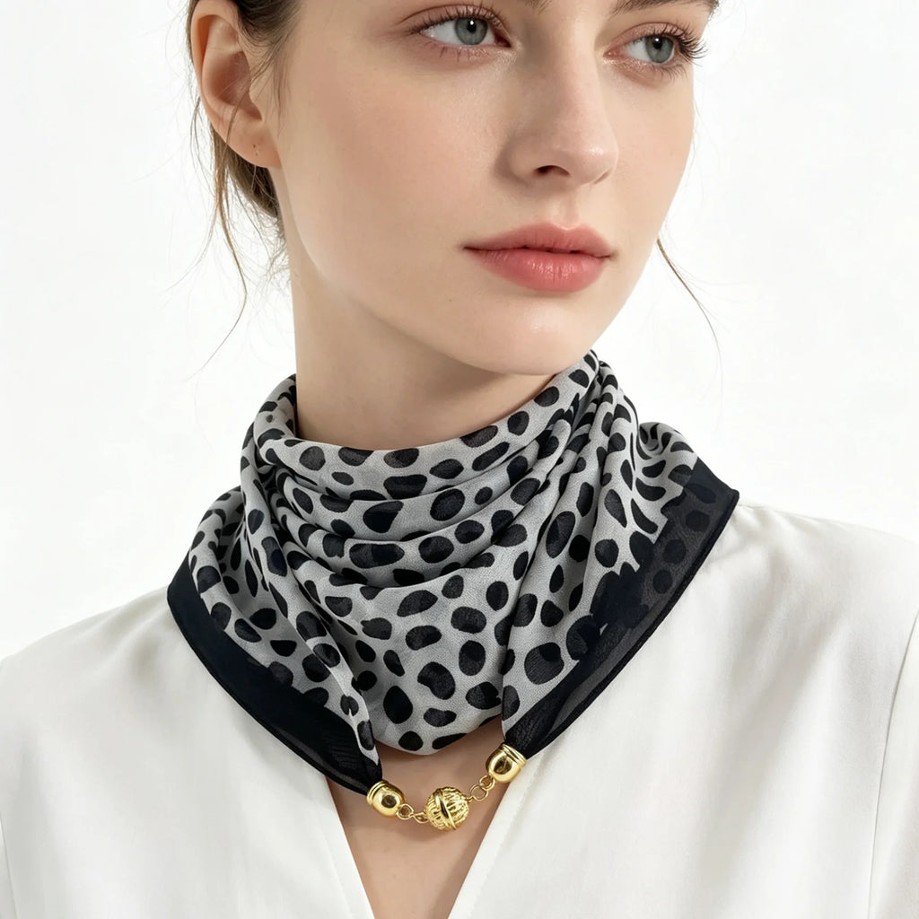 Leo-Print Chiffon-Halstuch mit Magnetverschluss - JWANOFFIZIELL