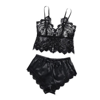 Damen Spitzen-Trägertop & Shorts Dessous-Schlafanzug-Set