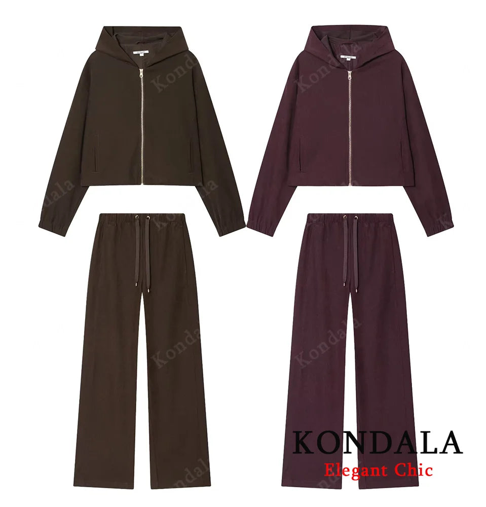 KONDALA Piloten-Jacken-Set Damen – Hoodie Jacke & Hose mit Kordelzug Herbst/Frühling
