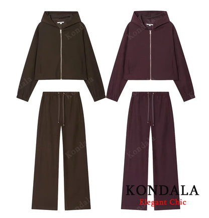 KONDALA Piloten-Jacken-Set Damen – Hoodie Jacke & Hose mit Kordelzug Herbst/Frühling
