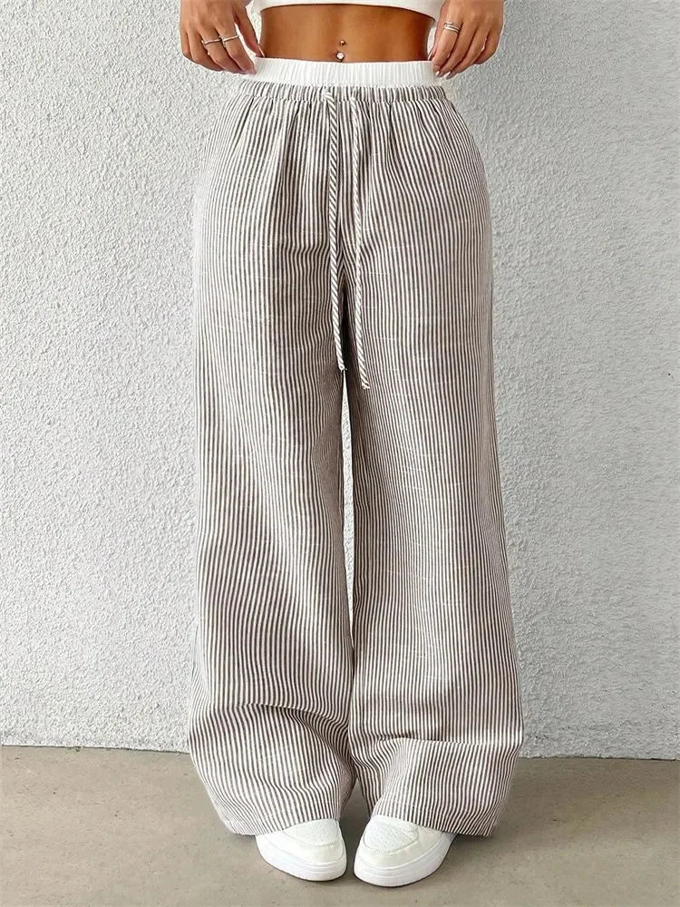 Gestreifte Wide-Leg Hose Damen – Y2K Casual Streetwear Herbst/Winter