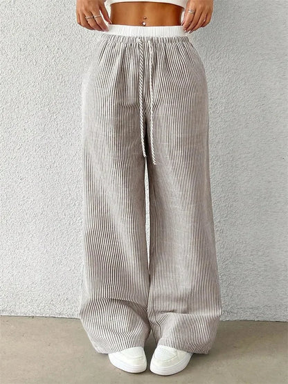 Gestreifte Wide-Leg Hose Damen – Y2K Casual Streetwear Herbst/Winter