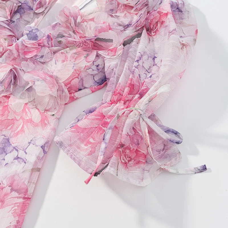 3D-Blüten Fairy-Minikleid mit Puffärmeln - JWANOFFIZIELL