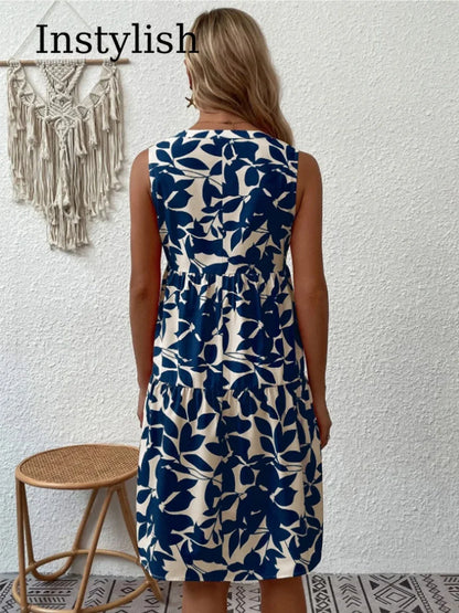 Damen Boho-Kleid mit Print, ärmellos, V-Ausschnitt