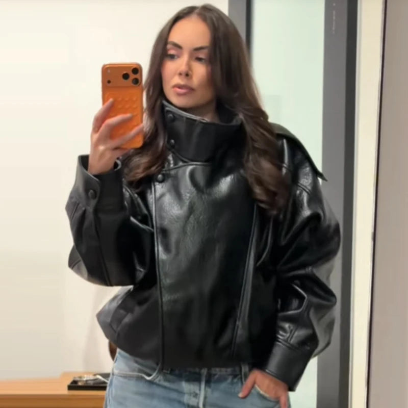 Kunstleder-Bomberjacke Motorrad-Stil - JWANOFFIZIELL