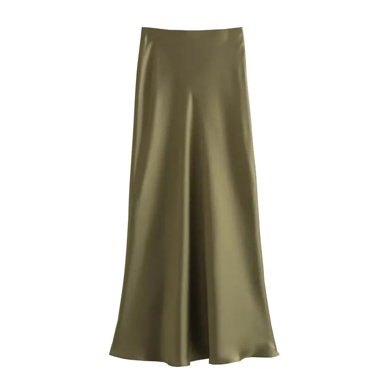 Satin Midi-Rock Damen – High-Waist Eleganter Sommerrock in vielen Farben