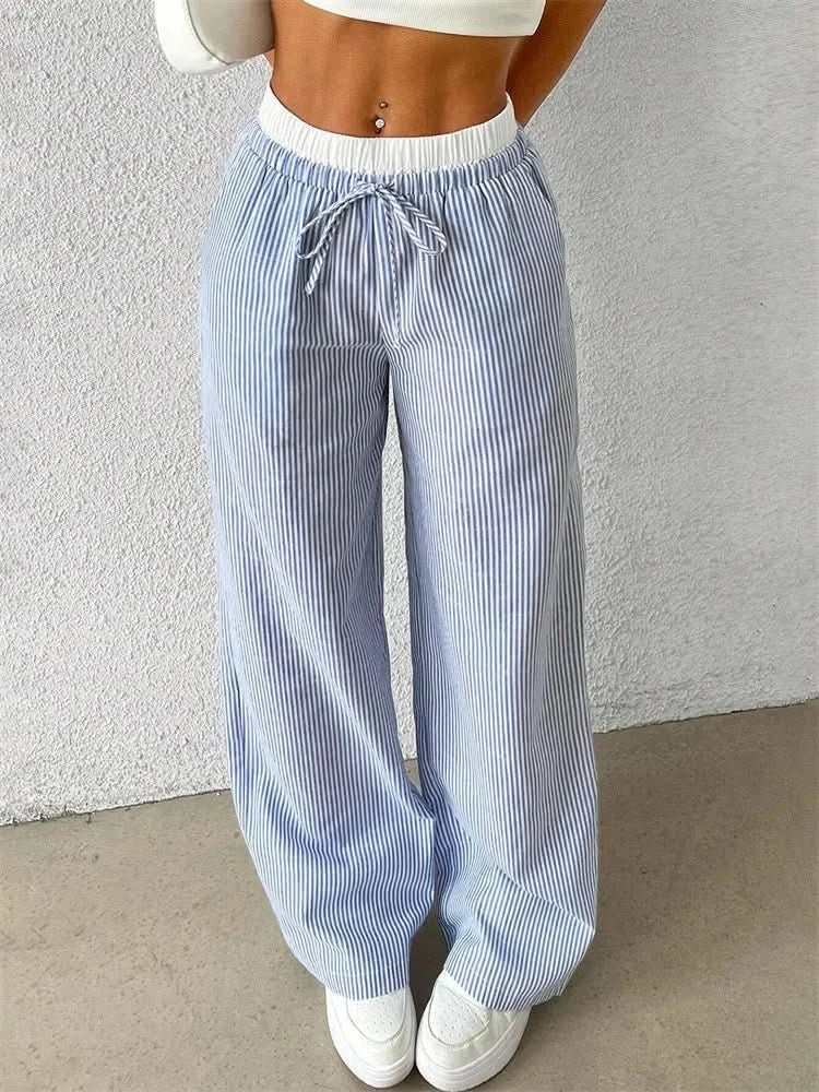Gestreifte Wide-Leg Hose in Himmelblau - JWANOFFIZIELL