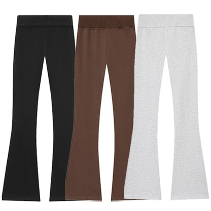 Trendige Fleece Flared-Hose mit Hohem Bund – Weiche Ausgestellte Freizeithose