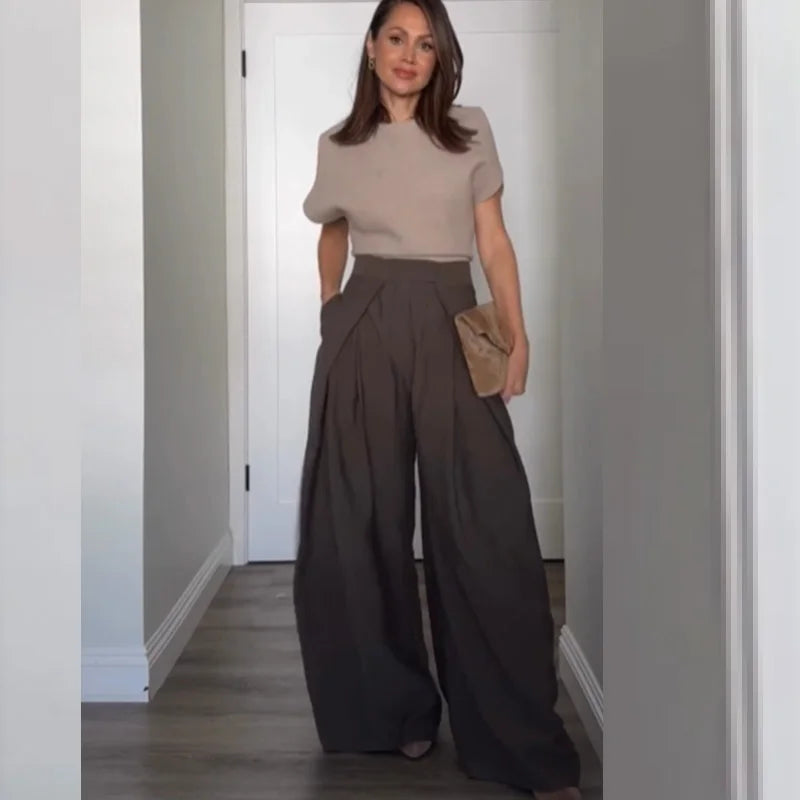 Damen weite Oversize-Hose, gestreift, elegant, Büro