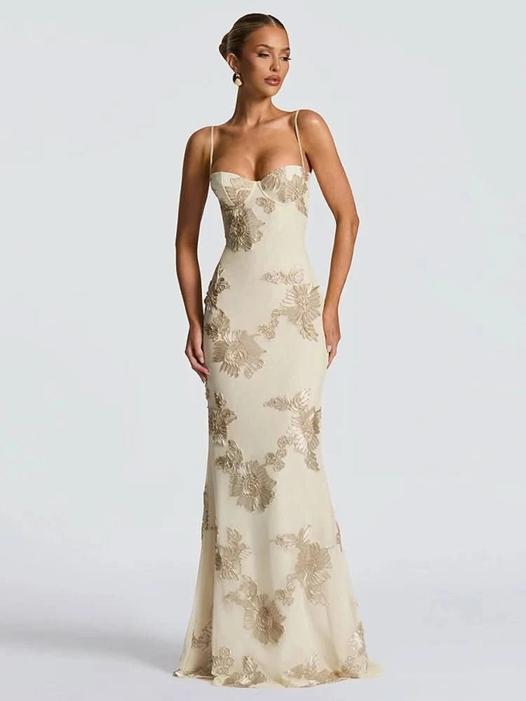 Blumen-Stickerei Maxikleid - JWANOFFIZIELL