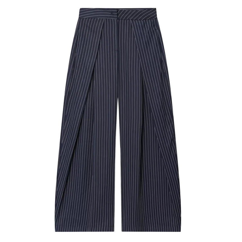 Damen weite Oversize-Hose, gestreift, elegant, Büro