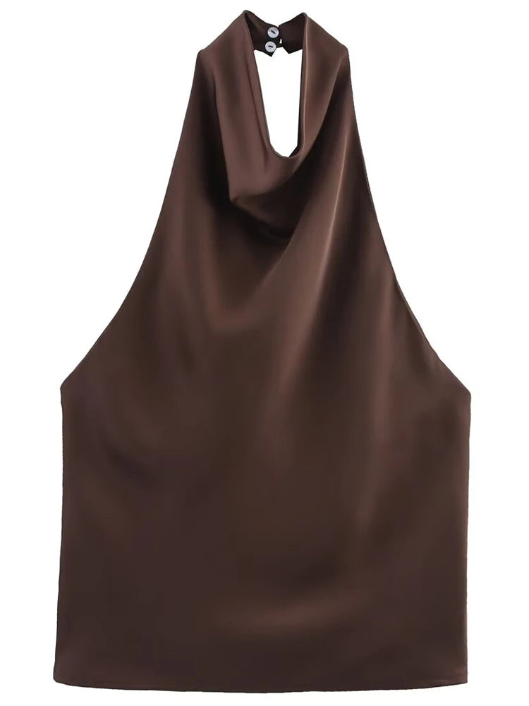Damen Halter Satin Korsett Top Rückenfrei Elegant