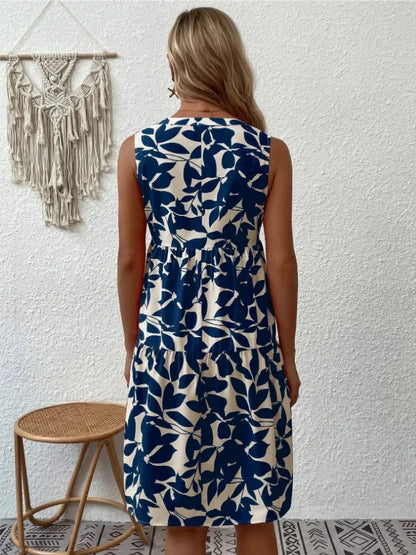 Damen Boho-Kleid mit Print, ärmellos, V-Ausschnitt