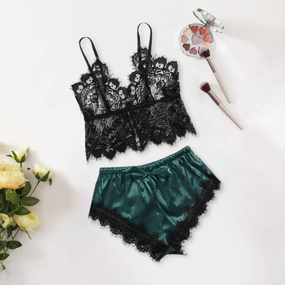 Damen Spitzen-Trägertop & Shorts Dessous-Schlafanzug-Set