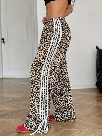 Leopardenmuster-Hose Damen – Y2K Straight Leg Stretch Casual Streetwear