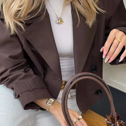 Damen Oversized Trenchcoat Zweireihig Cropped Herbst