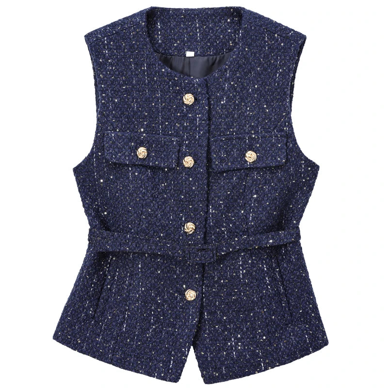 Elegante Ärmellose Strukturweste mit Knopfleiste – Modernes Slim-Fit Layering-Top