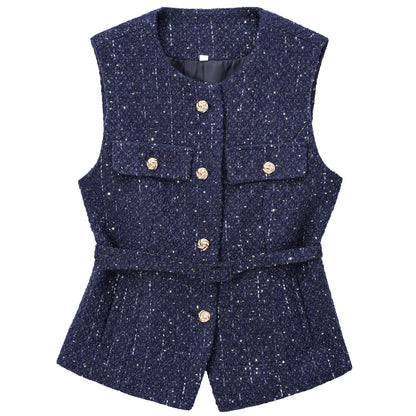 Elegante Ärmellose Strukturweste mit Knopfleiste – Modernes Slim-Fit Layering-Top