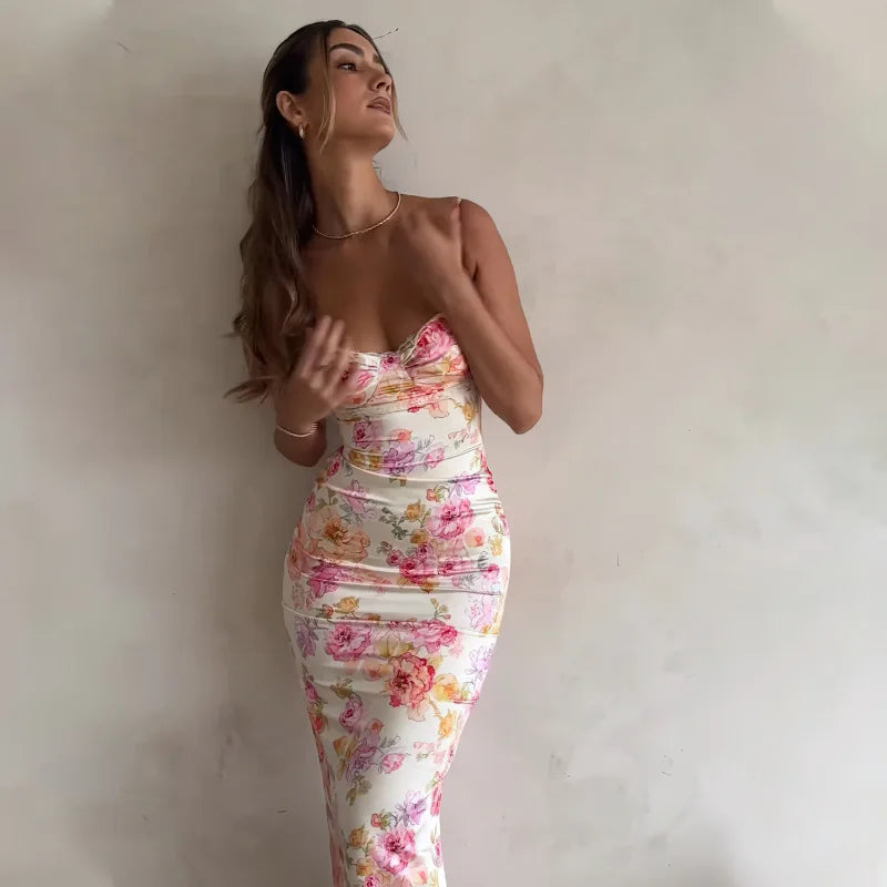 Damen Blumen Spaghetti-Träger Mini-Kleid mit Schlitz