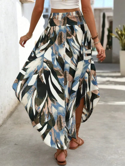 Damen Boho Maxi Rock mit Print Hoher Bund Strandrock