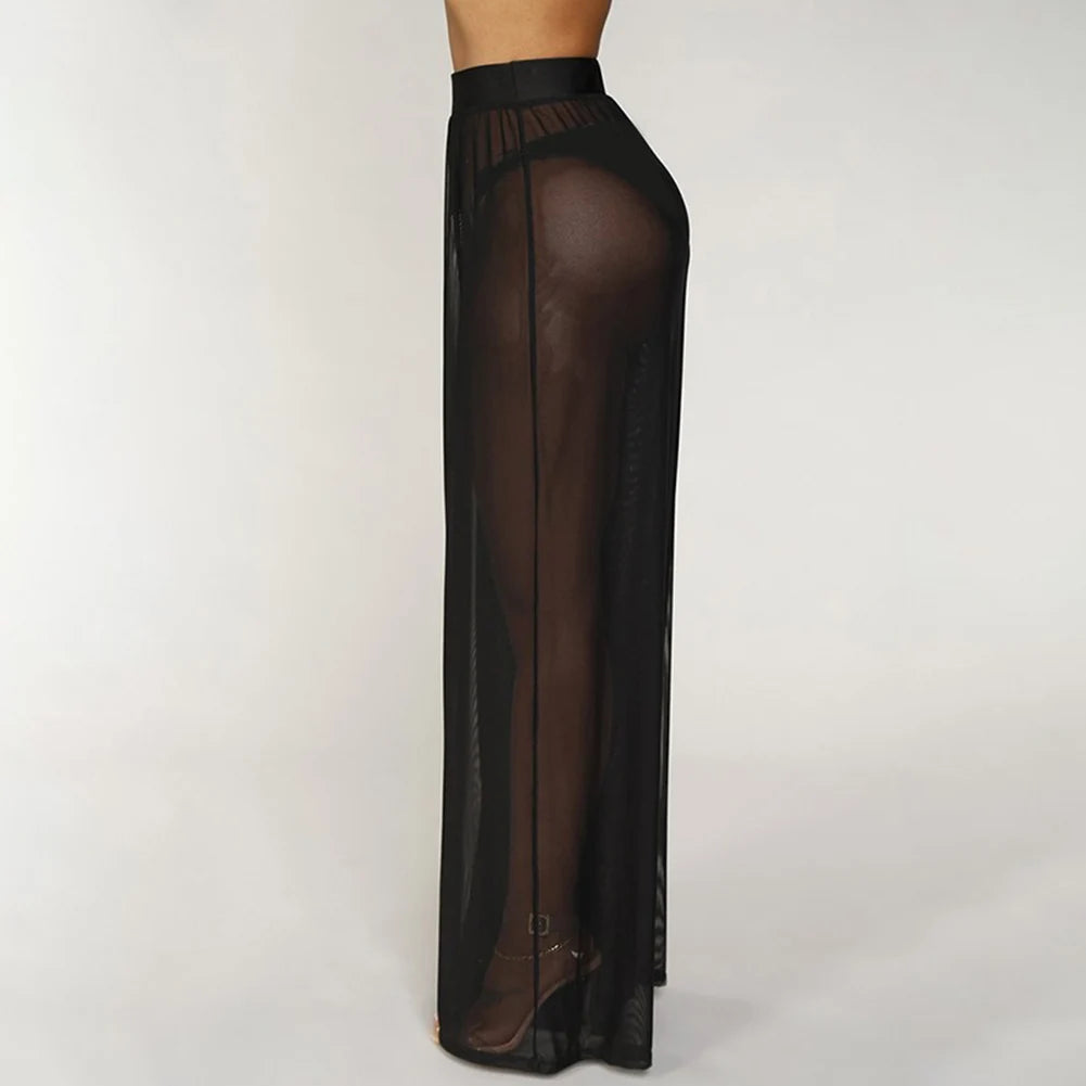 Transparente Mesh-Strandhose Damen – High-Waist Loose Fit Beach Cover-Up Sommer
