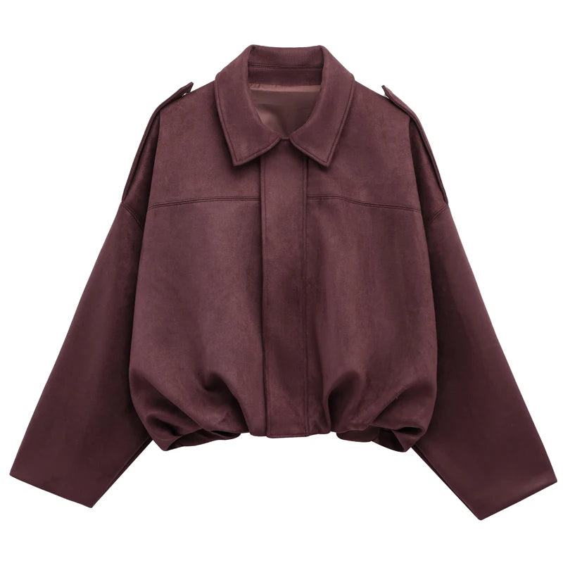 Damen Bomber Jacke Wildleder Reißverschluss High Street Cropped