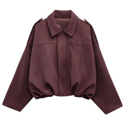 Damen Bomber Jacke Wildleder Reißverschluss High Street Cropped