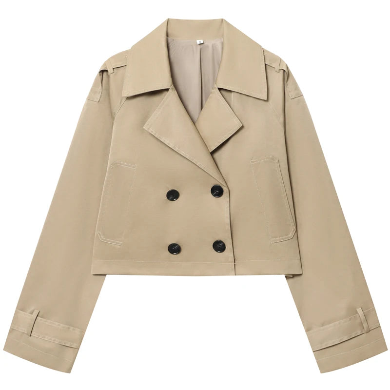 Damen Oversized Trenchcoat Zweireihig Cropped Herbst