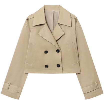 Damen Oversized Trenchcoat Zweireihig Cropped Herbst
