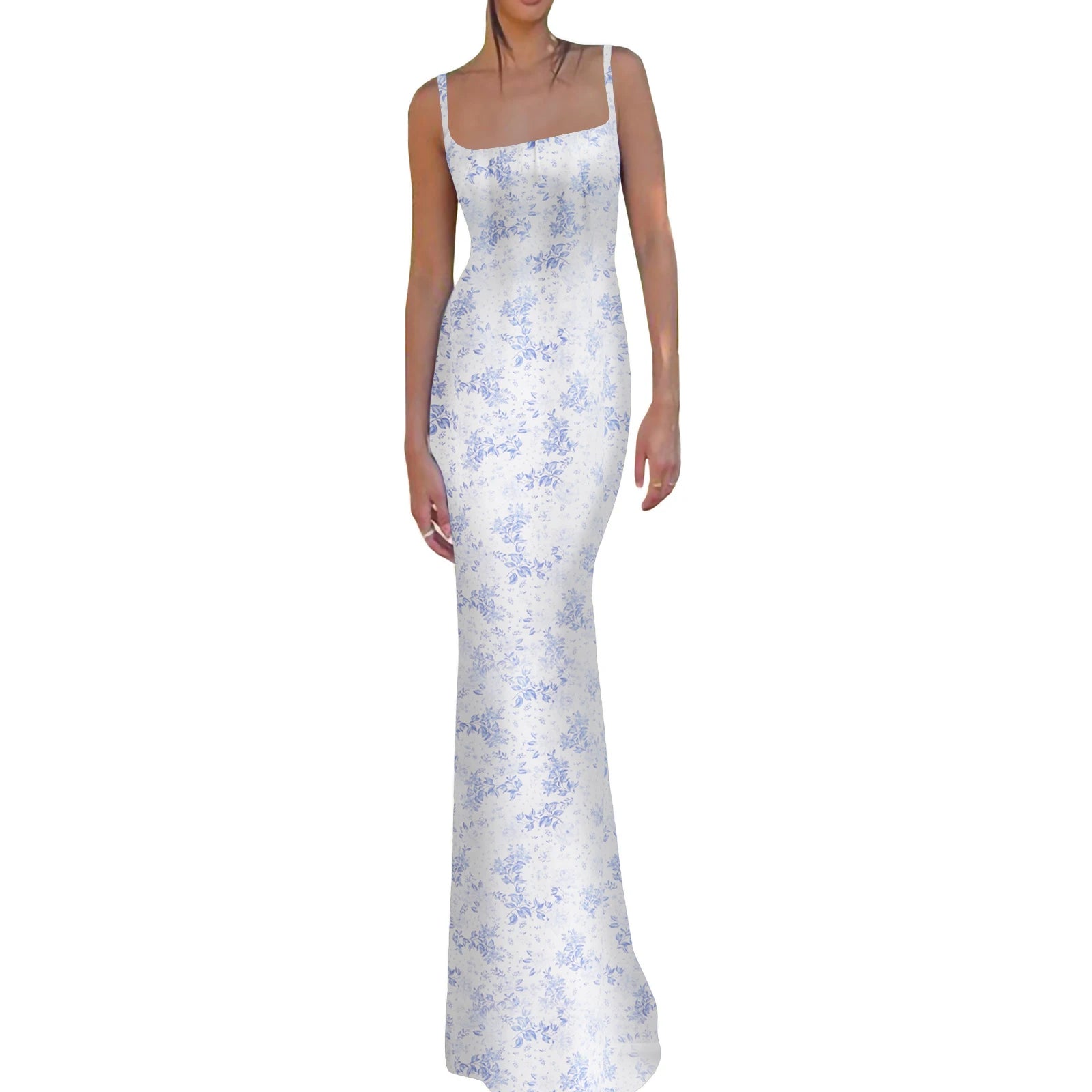 Blumen-Print Bodycon-Maxikleid Rückenfrei - JWANOFFIZIELL