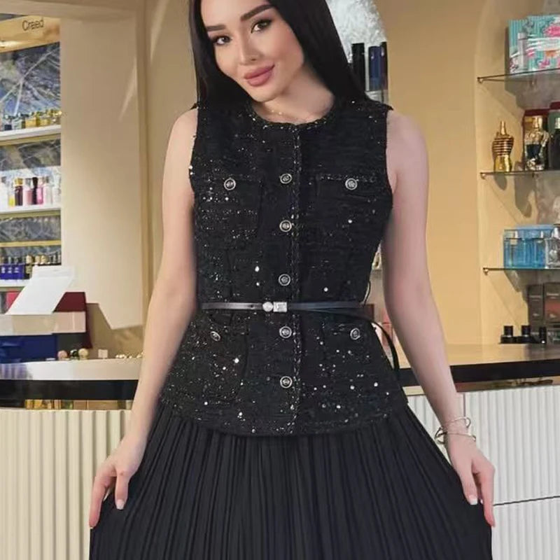 Elegante Ärmellose Strukturweste mit Knopfleiste – Modernes Slim-Fit Layering-Top