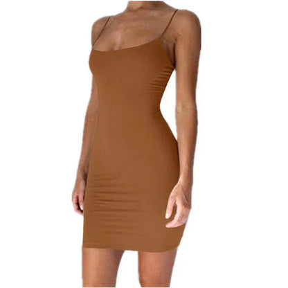 Damen Spaghetti-Träger Bodycon Mini Kleid