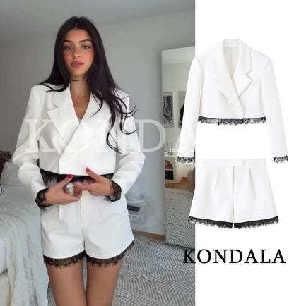 Elegantes Spitzen-Blazer-Set – Kurzer Blazer & Shorts | Business & Party Look
