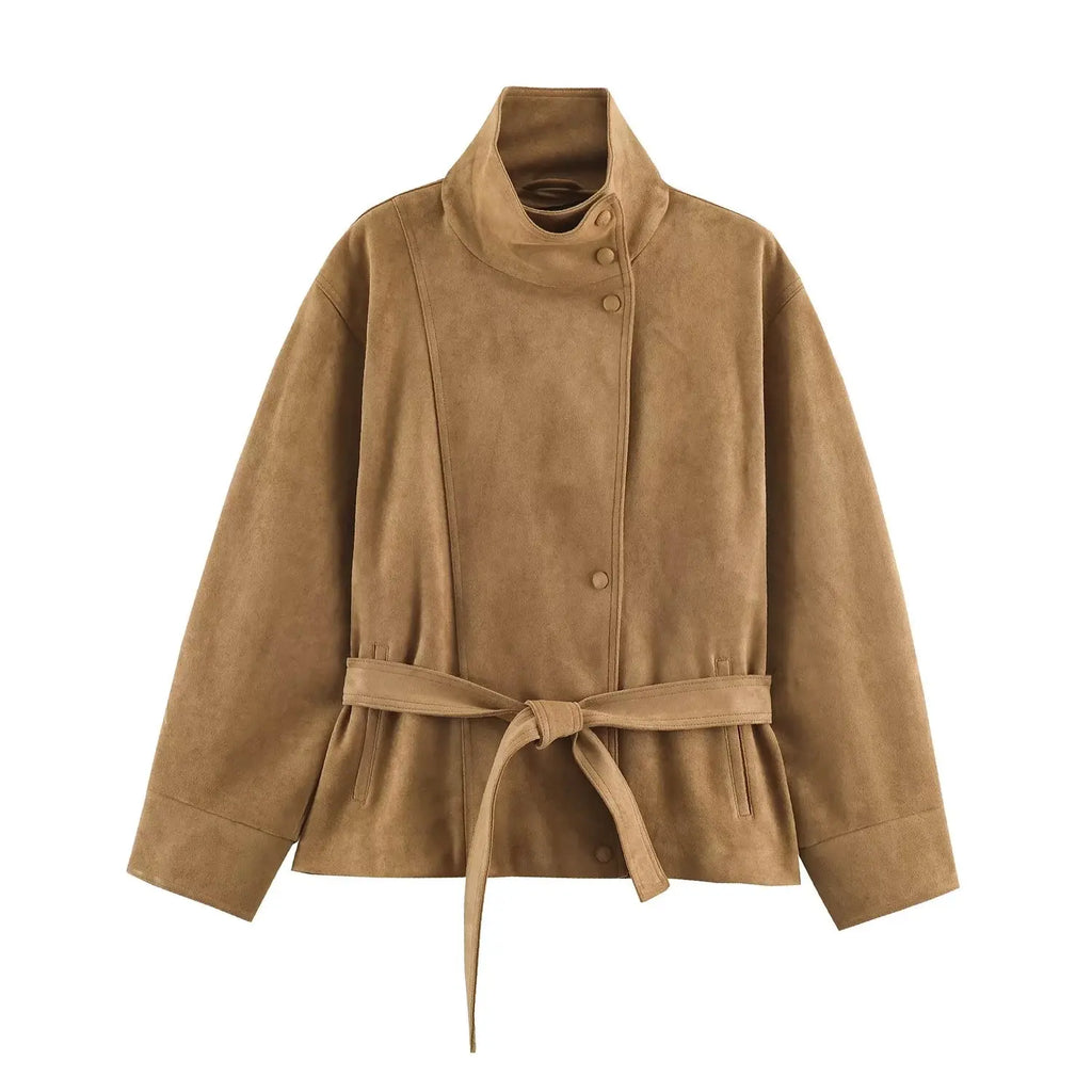 Veloursleder-Jacke Gürtel Minimal - JWANOFFIZIELL