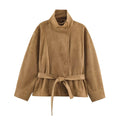 Veloursleder-Jacke Gürtel Minimal - JWANOFFIZIELL