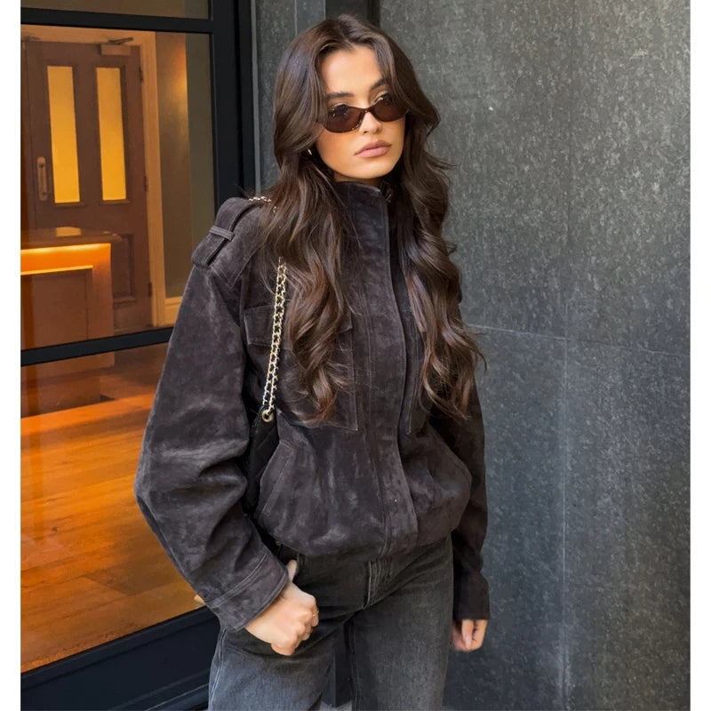 Veloursleder-Bomberjacke Oversize - JWANOFFIZIELL