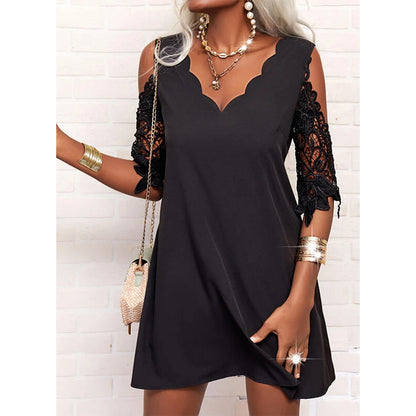Damen Spitzenkleid mit Halbarm und weitem Saum