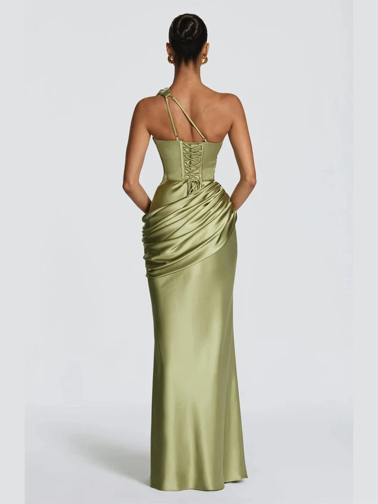 Drapiertes Satin-Maxikleid One-Shoulder - JWANOFFIZIELL