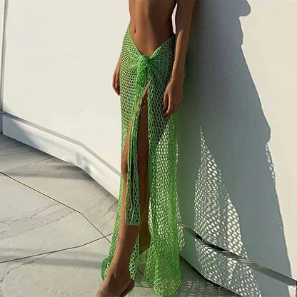Häkel-Sarong Damen – Wickelrock Strandüberwurf aus Baumwolle mit Bindeband