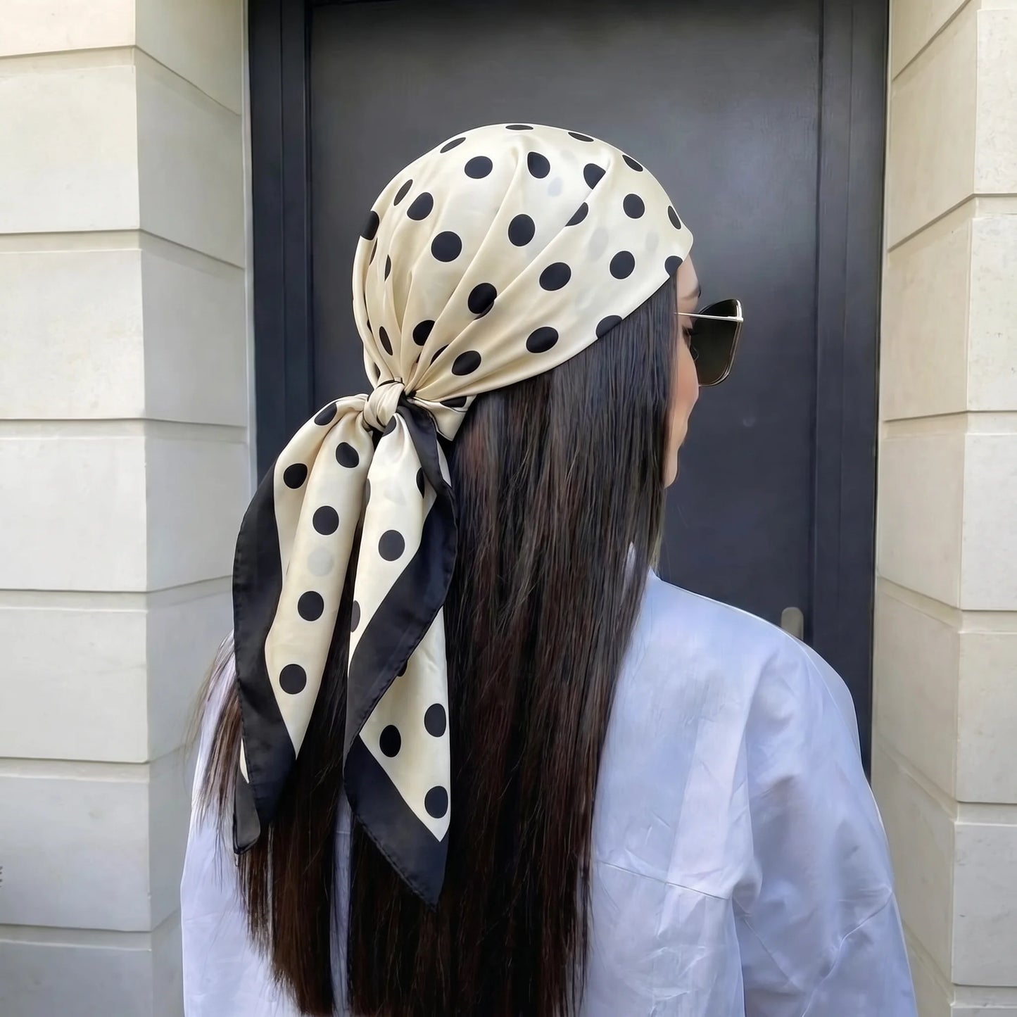 Gepunkteter Satin-Seidenschal Damen – Quadratisches Halstuch Haarband Kopftuch