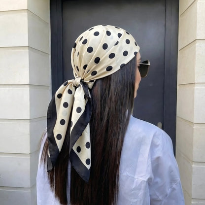 Gepunkteter Satin-Seidenschal Damen – Quadratisches Halstuch Haarband Kopftuch