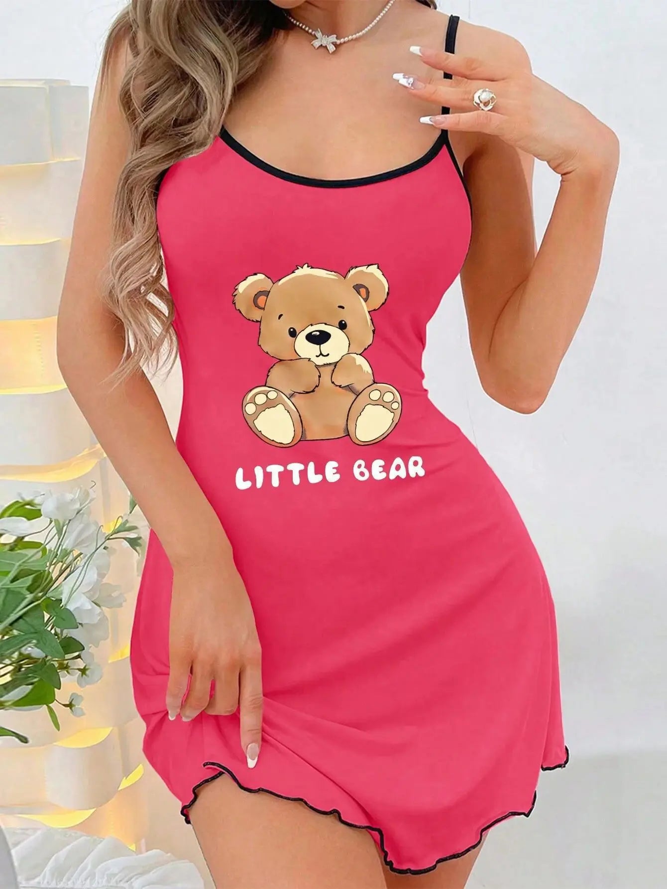 Damen Bärchen Print Cami Nachthemd Mini Y2K Stil