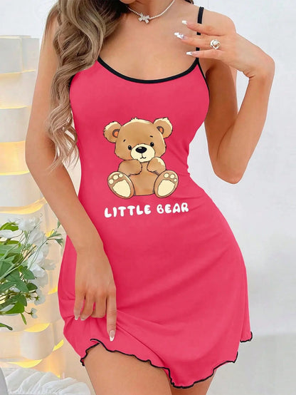Damen Bärchen Print Cami Nachthemd Mini Y2K Stil