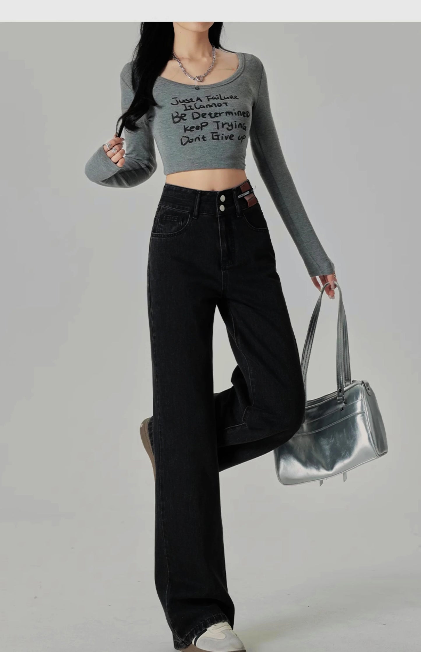 Wide-Leg-Jeans Damen – High-Waist Straight Leg Casual Kontrastfarben