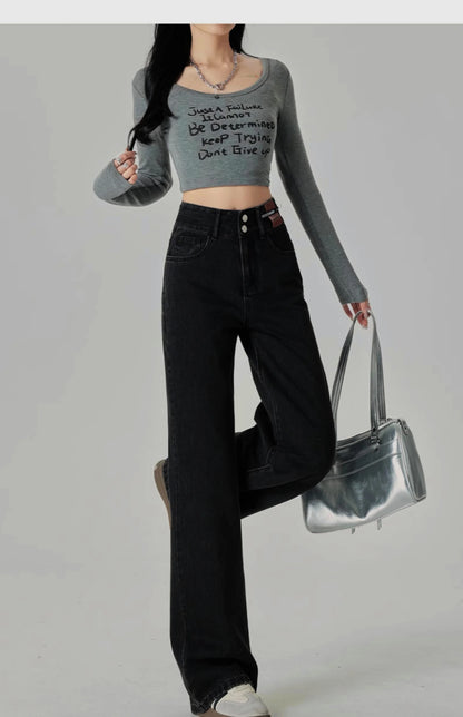 Wide-Leg-Jeans Damen – High-Waist Straight Leg Casual Kontrastfarben